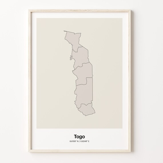 Togo Minimalist Country Map Line Art Coordinates Wall Poster