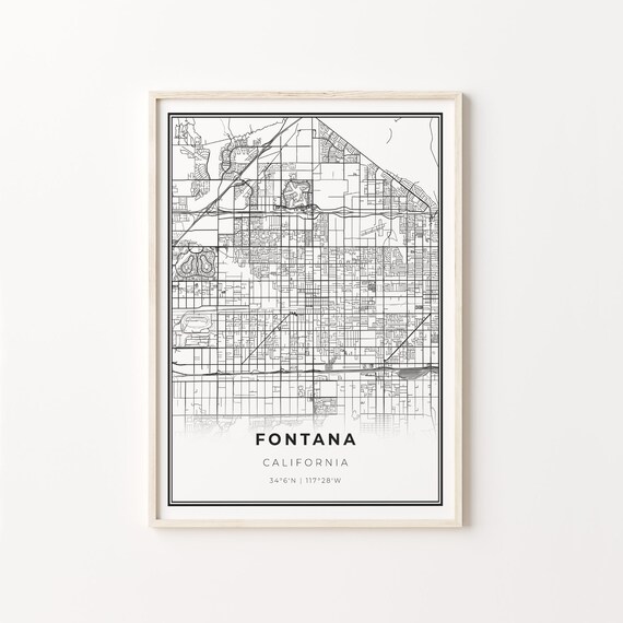 Fontana California City Map Minimalist Black and White Art Poster