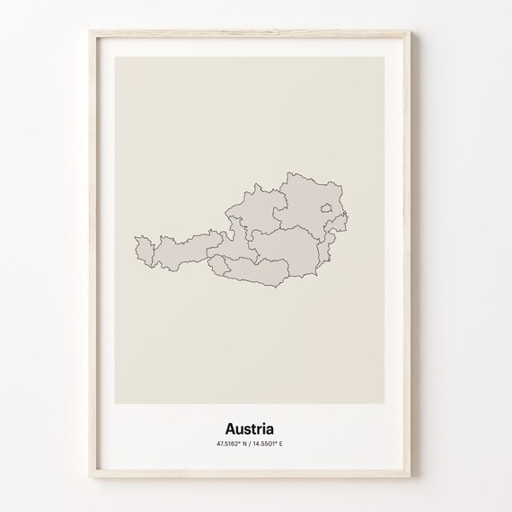 Austria Minimalist Country Map Line Art Travel Coordinates Gift Poster