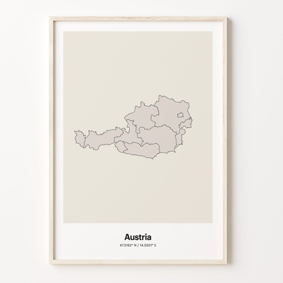 Austria Minimalist Country Map Line Art Travel Coordinates Gift Poster