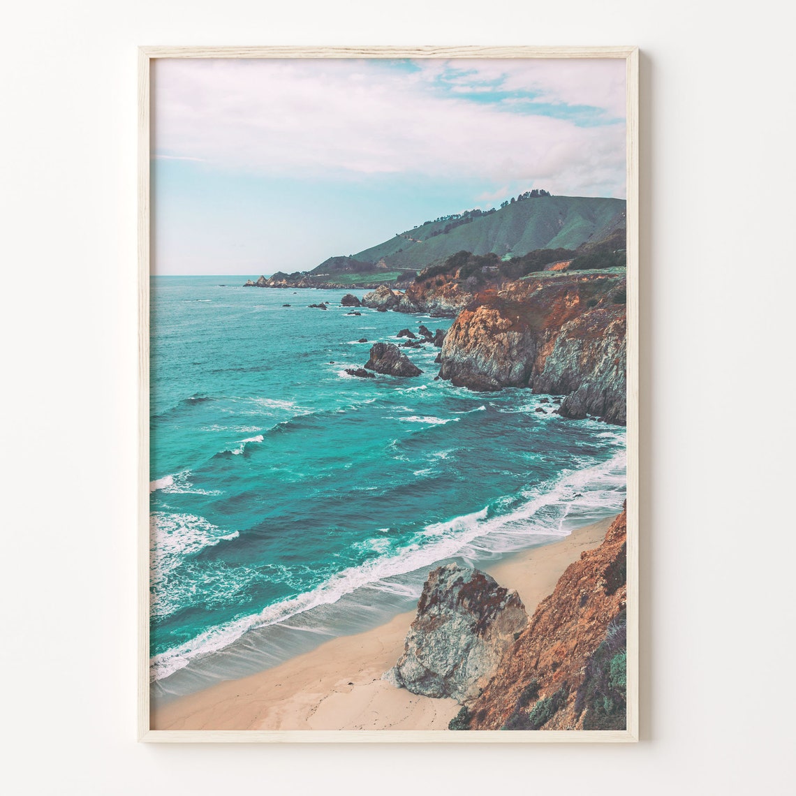 Pacific Coast Cliffs and Turquoise Ocean Waves California Poster
