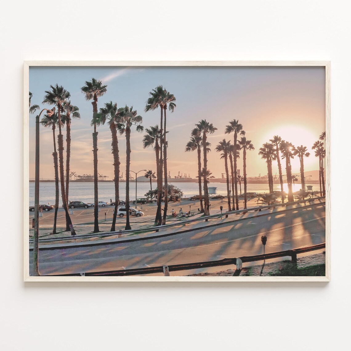 Long Beach California Palm Trees Sunset Coastal Road Photo Poster