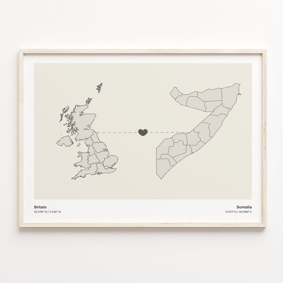 Britain To Somalia Minimalist Country Connection Map Gift Poster