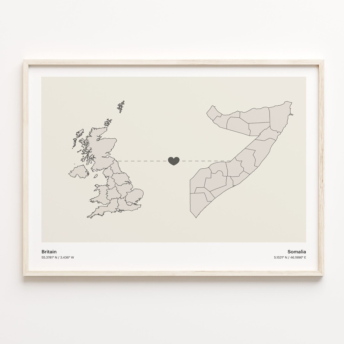 Britain To Somalia Minimalist Country Connection Map Gift Poster