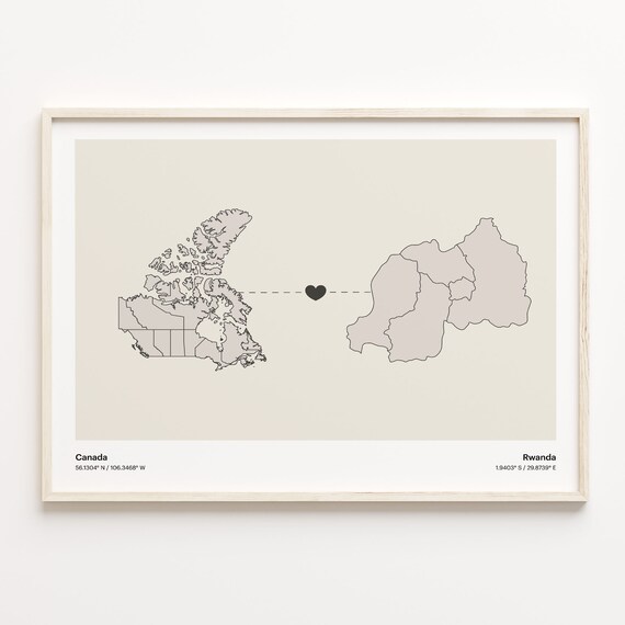 Canada Rwanda Heart Connection Minimalist Beige Country Maps Poster