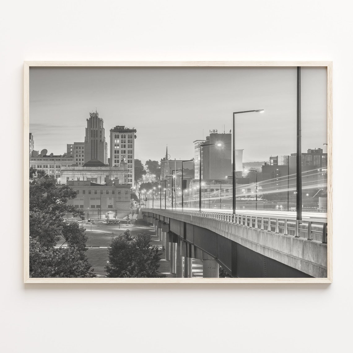 Youngstown Ohio Downtown Dusk Black And White City Photo Poster