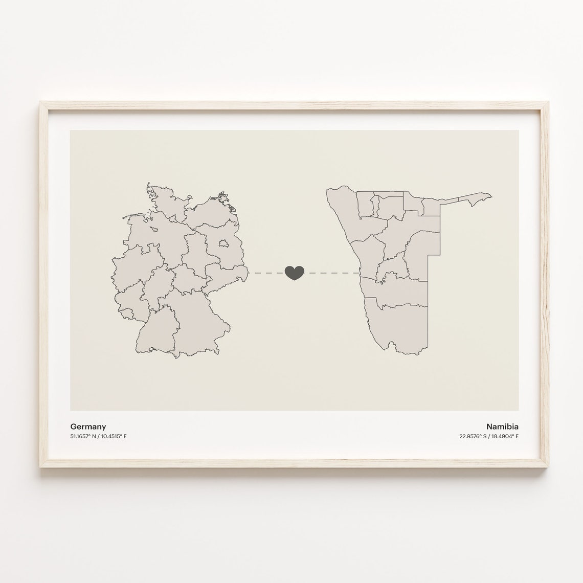 Germany Namibia Long Distance Love Heart Minimalist Map Poster