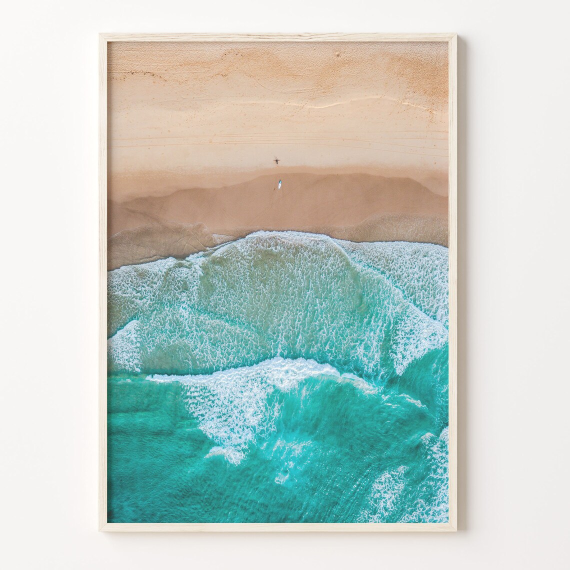 Aerial Beach Waves Turquoise Ocean Shoreline Drone Photo Poster