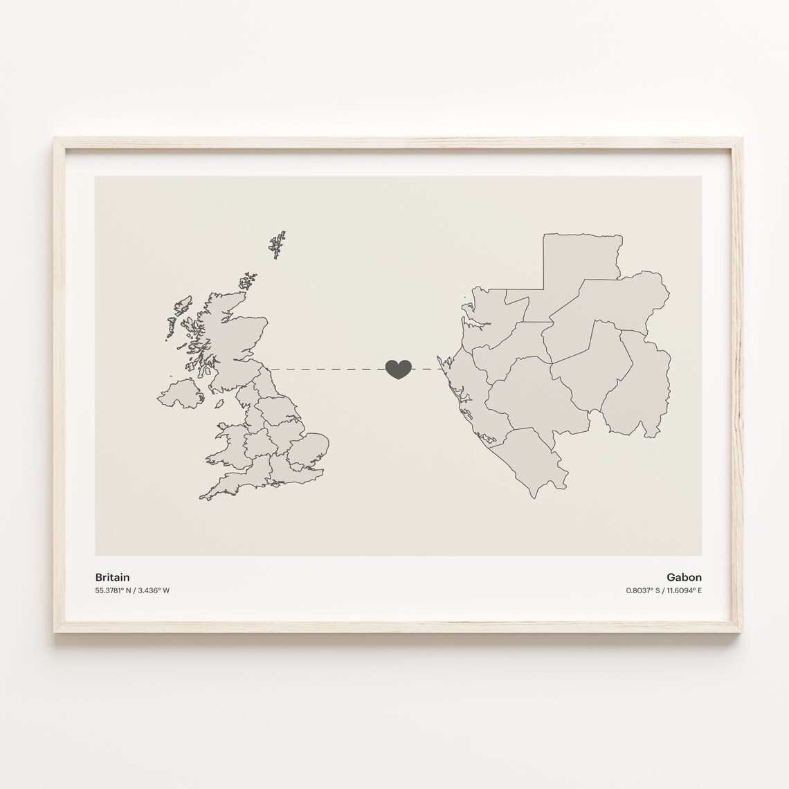 Britain To Gabon Heart Love Connected Places Map Art Gift Poster