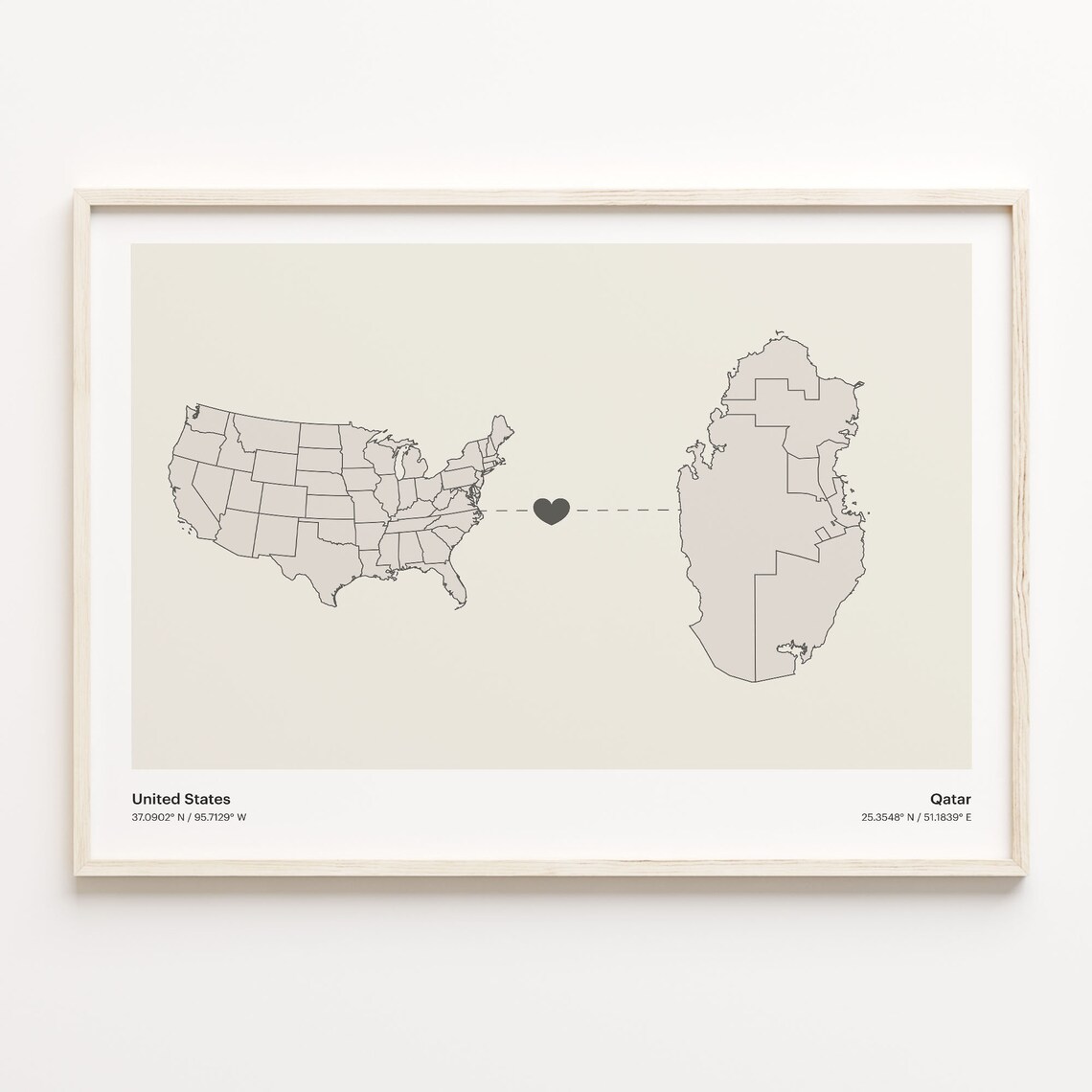 United States To Qatar Travel Map Poster, Minimalist