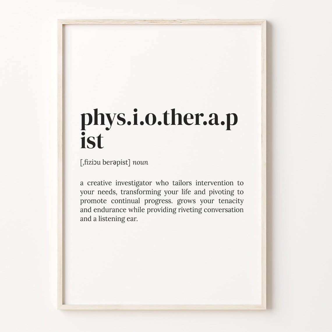 Physiotherapist Dictionary Definition Thank You Physio Gift Poster