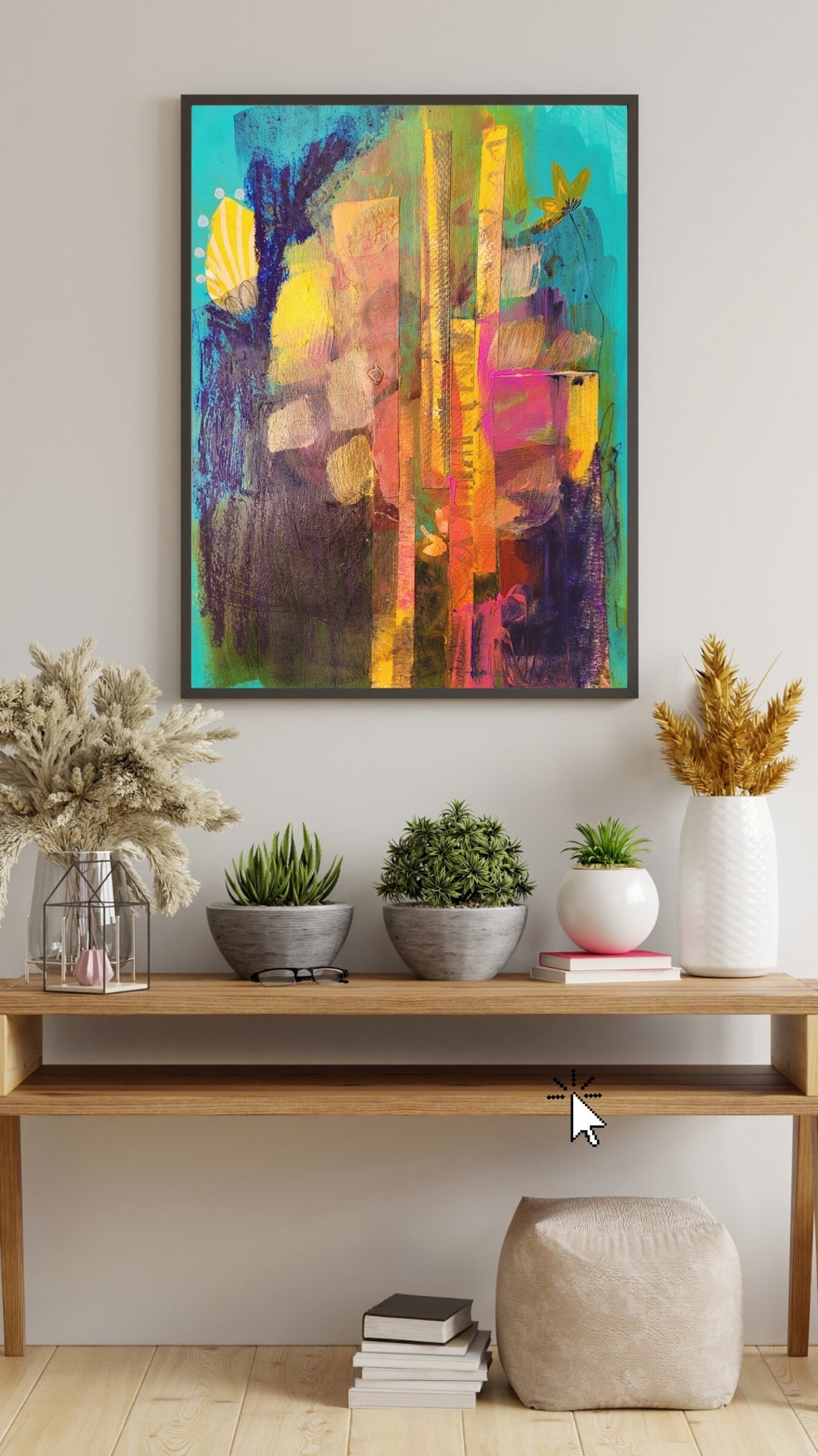 Colorful Abstract Columns of Gold Pink on Turquoise Modern Poster - Image 2