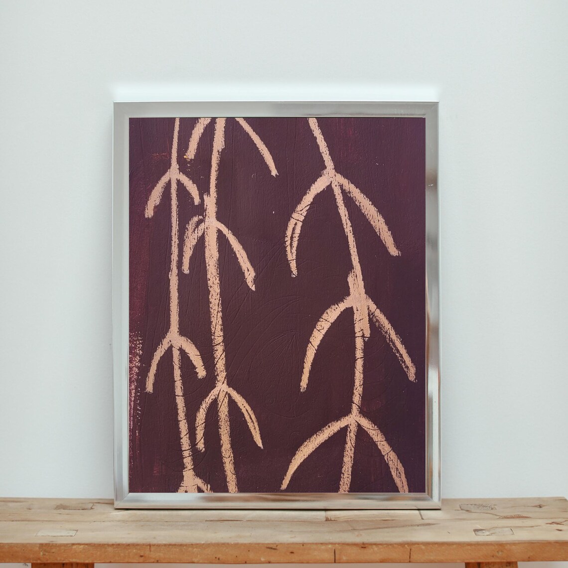 Minimalist Blush Branch Strokes On Black Modern Painting Poster