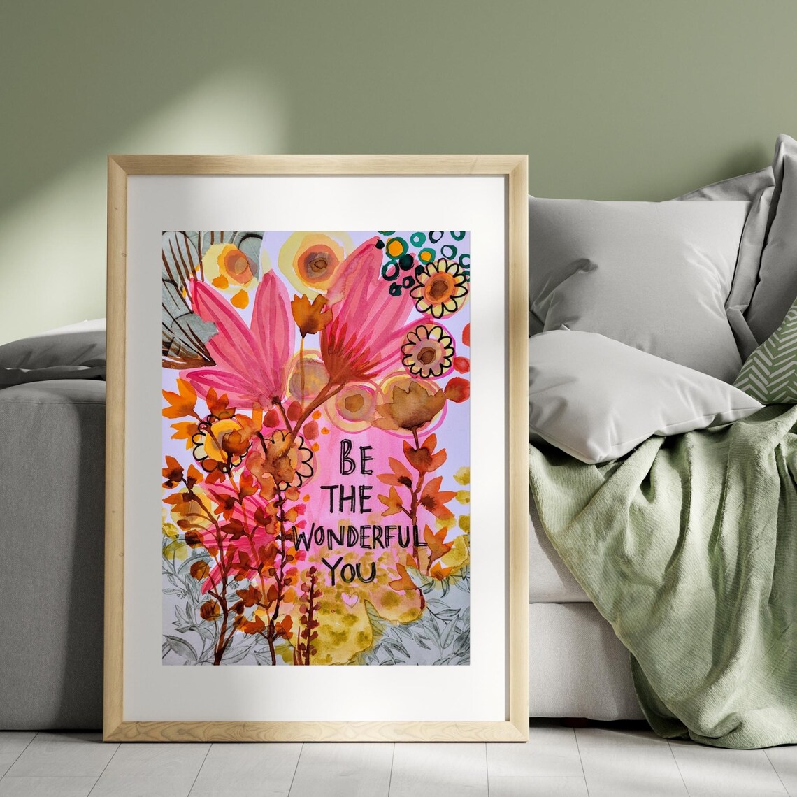 Be The Wonderful You Encouraging Pink Floral Watercolor Quote Poster - Image 2