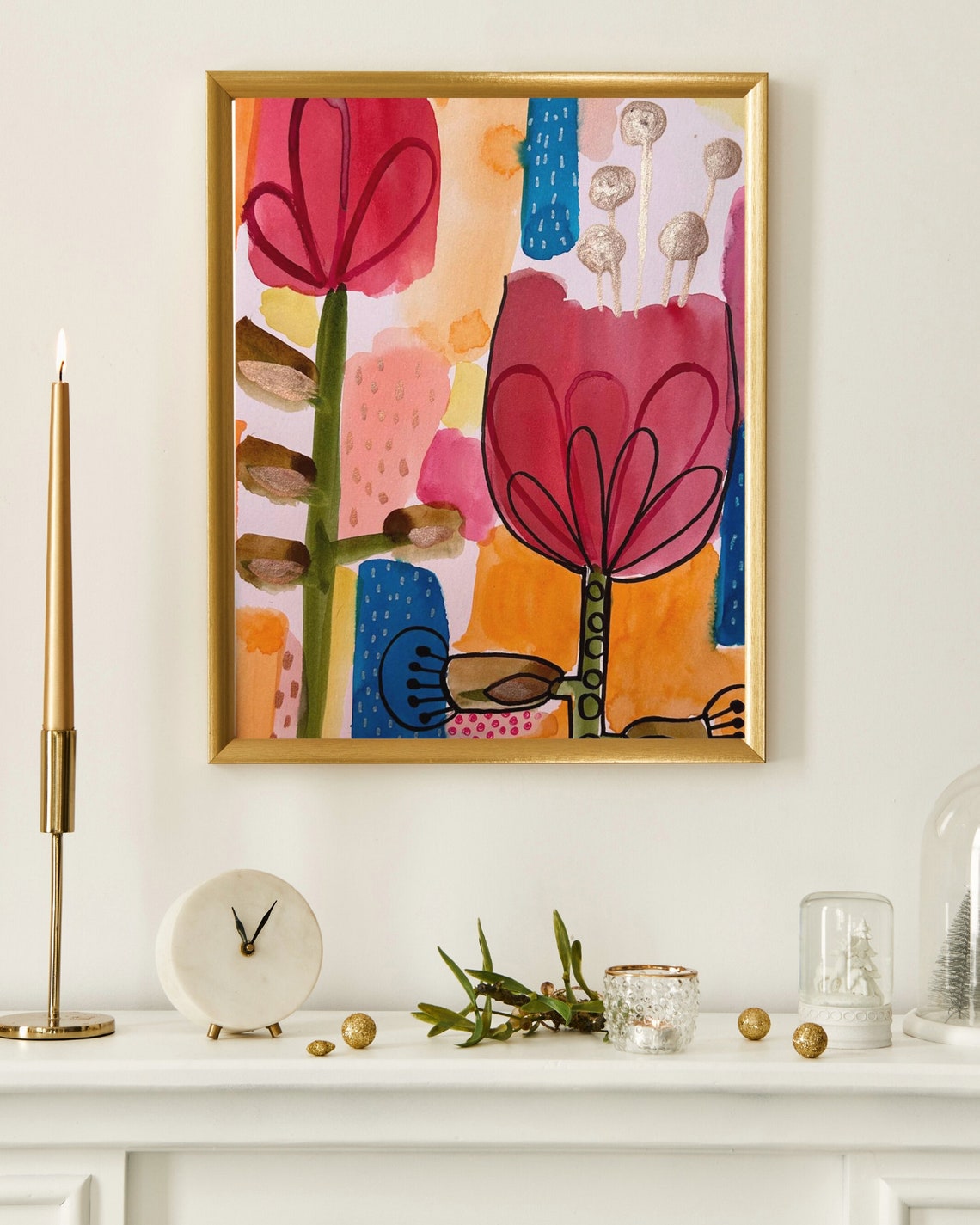 Multicolor Watercolor Flowers Painting Floral Art Print Tulip Flowers Wall Art Pink Flower Painting Modern Bold Wall Art Gift For Mum - Image 3