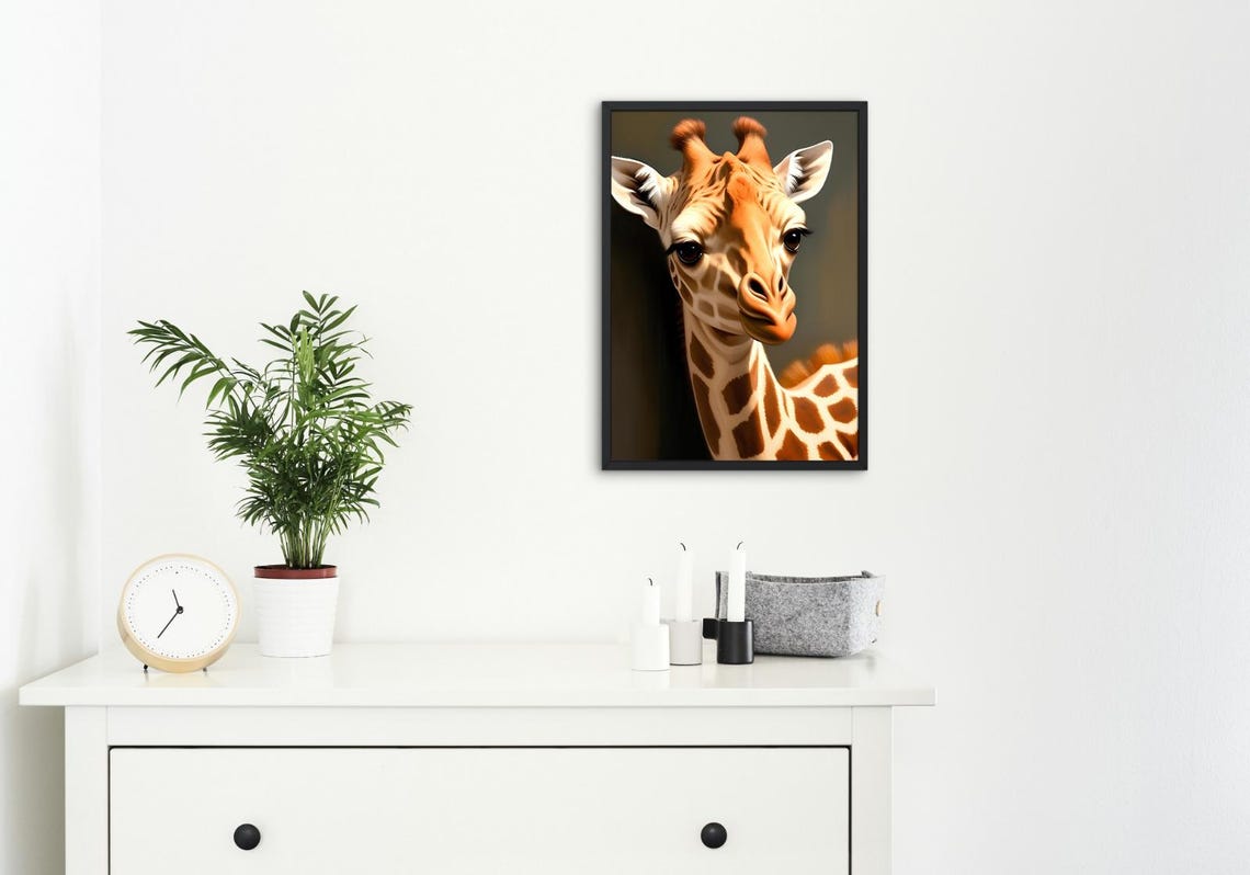 Cute Baby Giraffe Close Portrait Long Lashes Warm Amber Spots Poster - Image 4