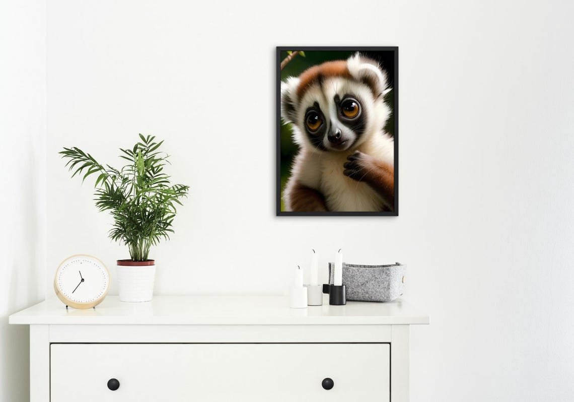 Cute Baby Lemur Huge Amber Eyes Soft White Fur Jungle Portrait Poster - Image 4