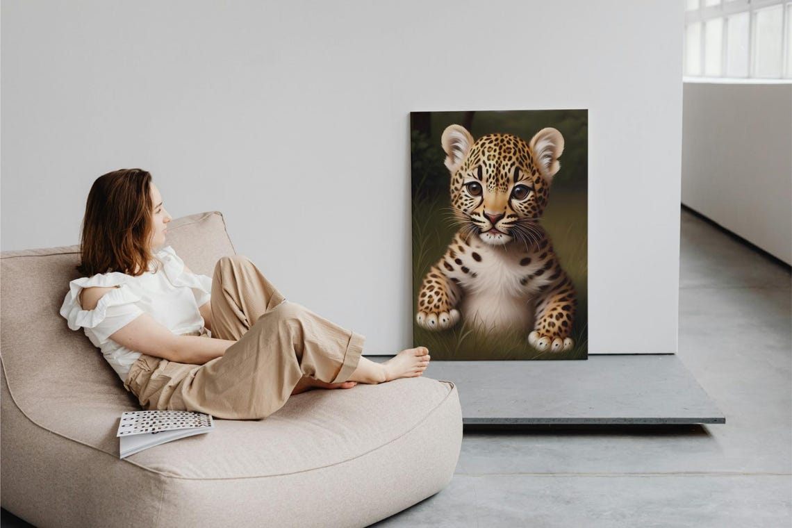 Baby Leopard Wall Art Home Decor Cute Animal Painting Living Room Art - Image 3