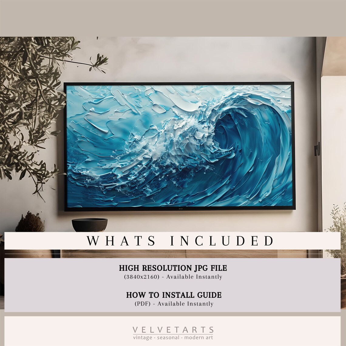 Cobalt Blue Ocean Wave Impasto Textured Seascape Painting Wall Art - Image 4