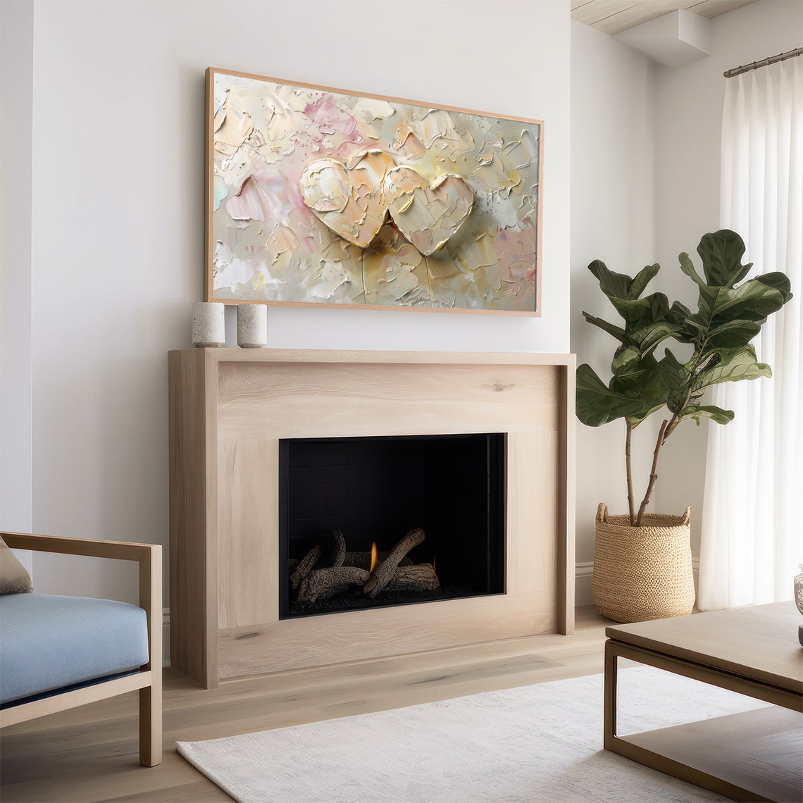 Pastel Hearts Impasto Textured Romantic Abstract Painting Wall Art - Image 2