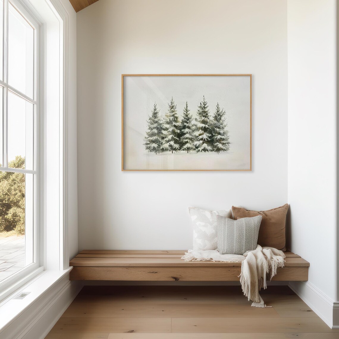 Snow Dusted Pines Minimalist Watercolor Serene Winter Wall Art Poster - Image 3