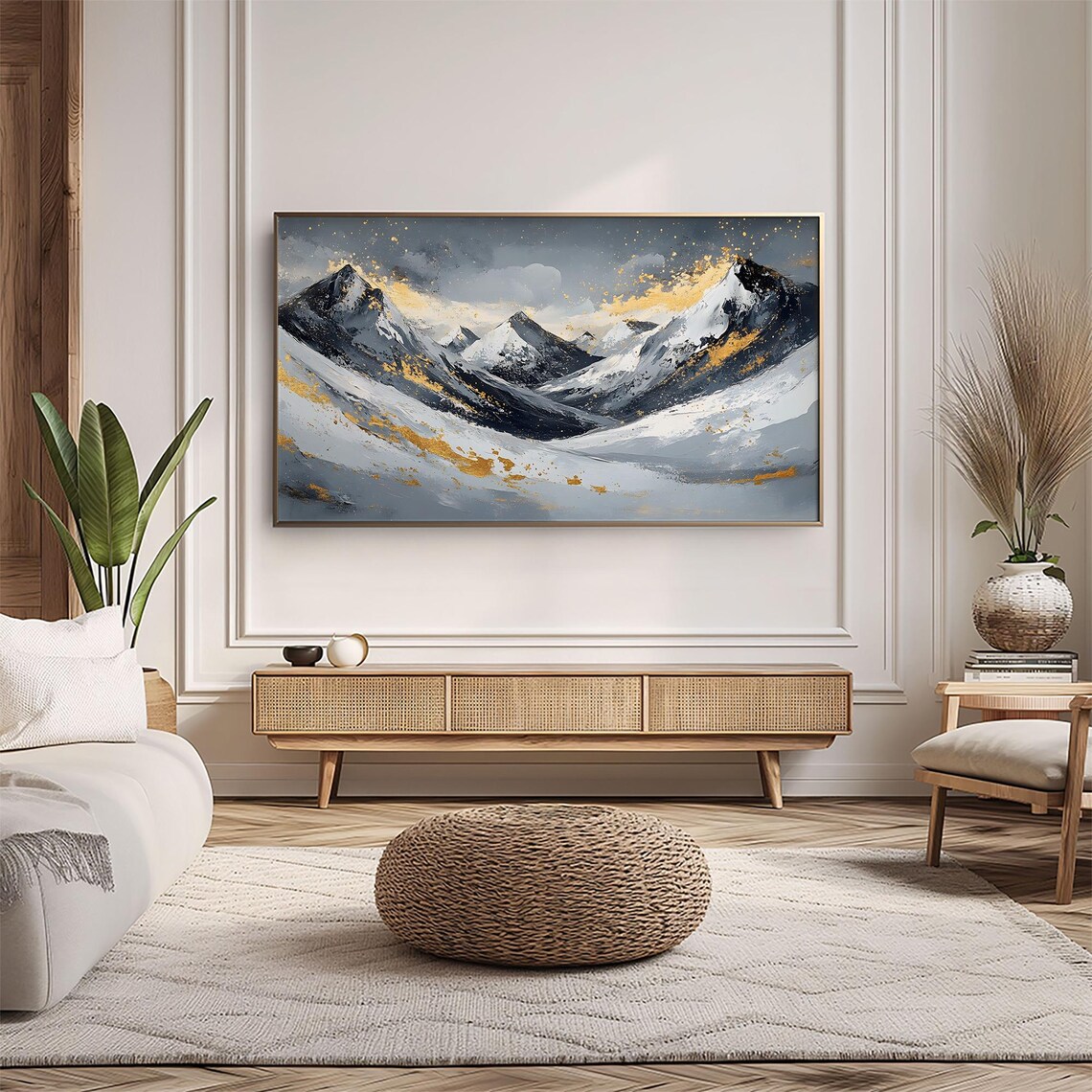 Abstract Snowy Mountain Peaks With Gold Accents Winter Art Poster - Image 4