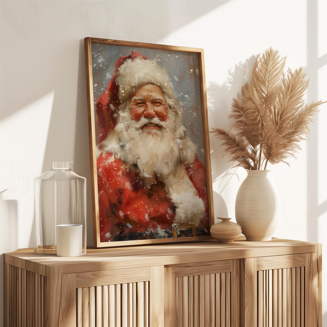 Smiling Santa Claus Portrait in Snowy Red Coat Christmas Poster - Image 3