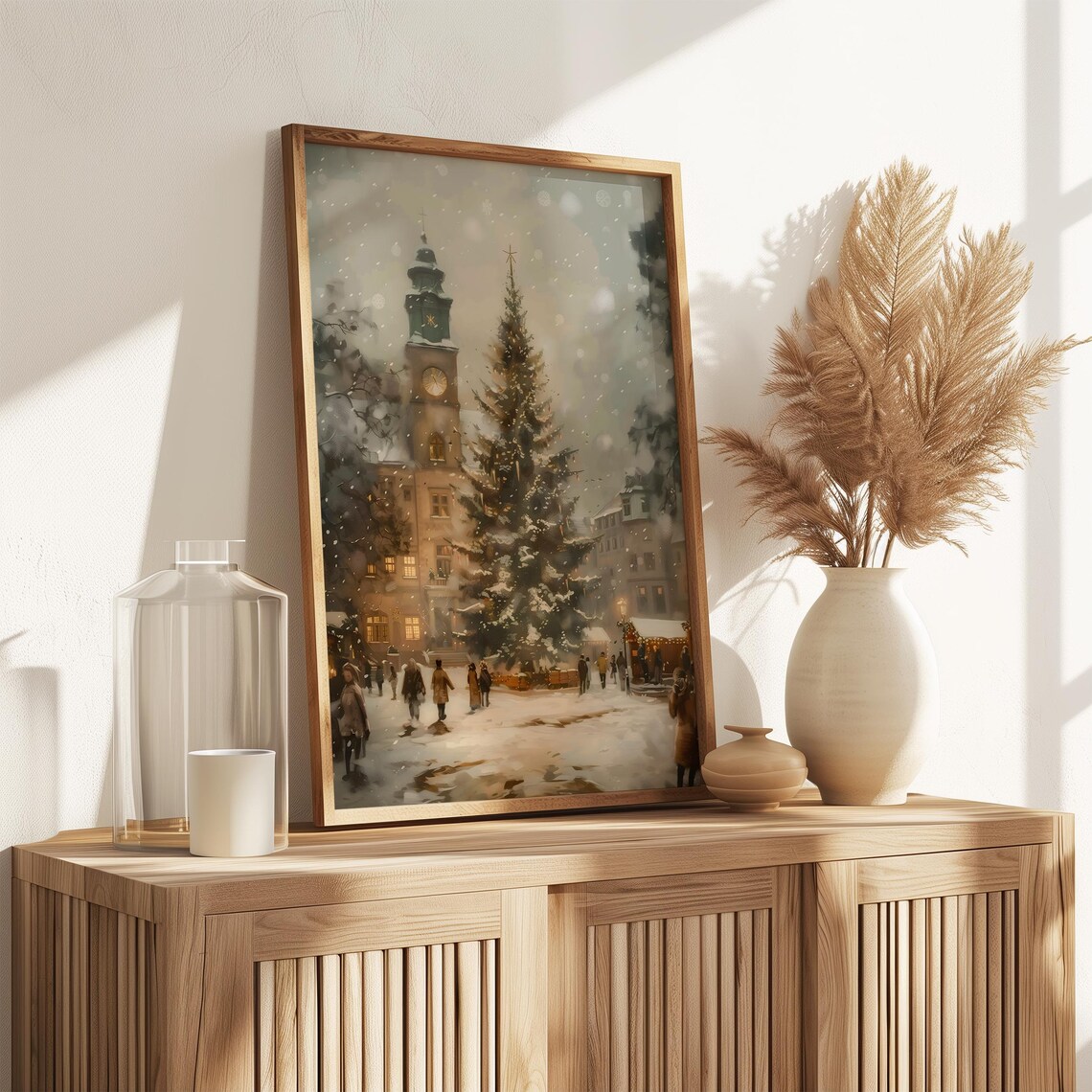European Village Christmas Market Tree Night Lights Wall Art Poster - Image 3