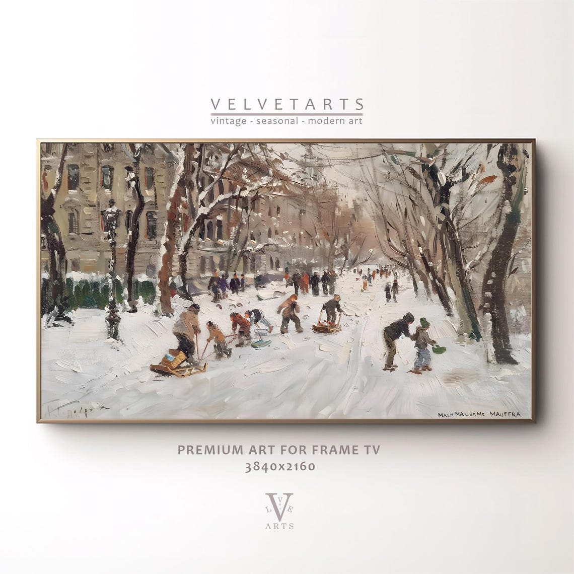 Families Sledding in a Snowy Park Vintage Winter Painting Poster - Image 5