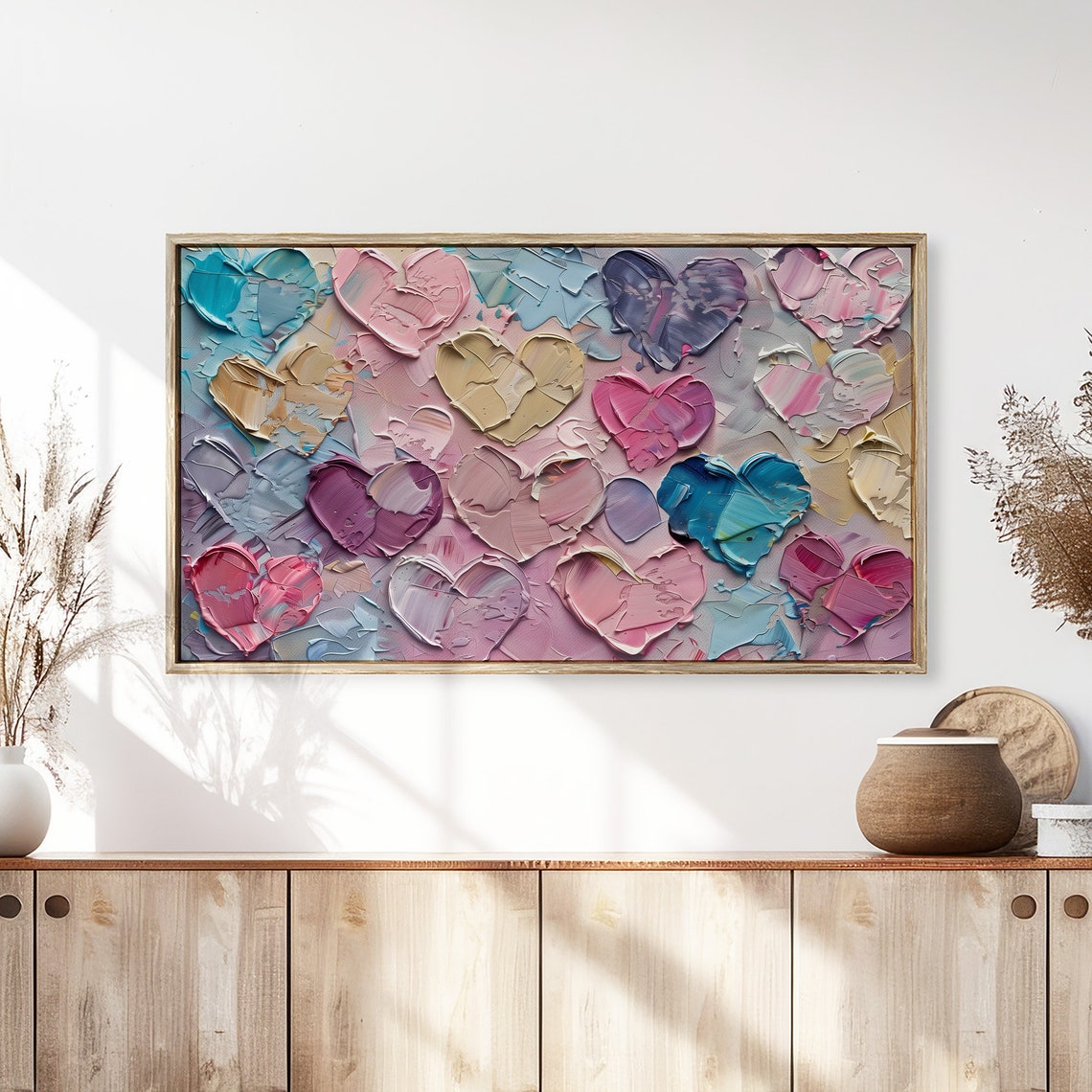 Pastel Hearts Impasto Abstract Love Textured Painting Joyful Wall Art - Image 3