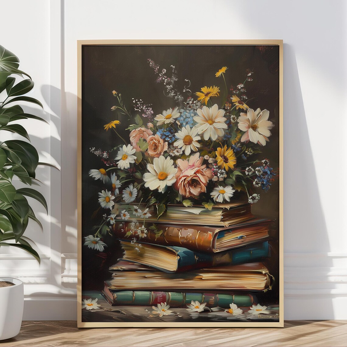 Wildflowers Bouquet on Antique Books Vintage Still Life Poster - Image 5