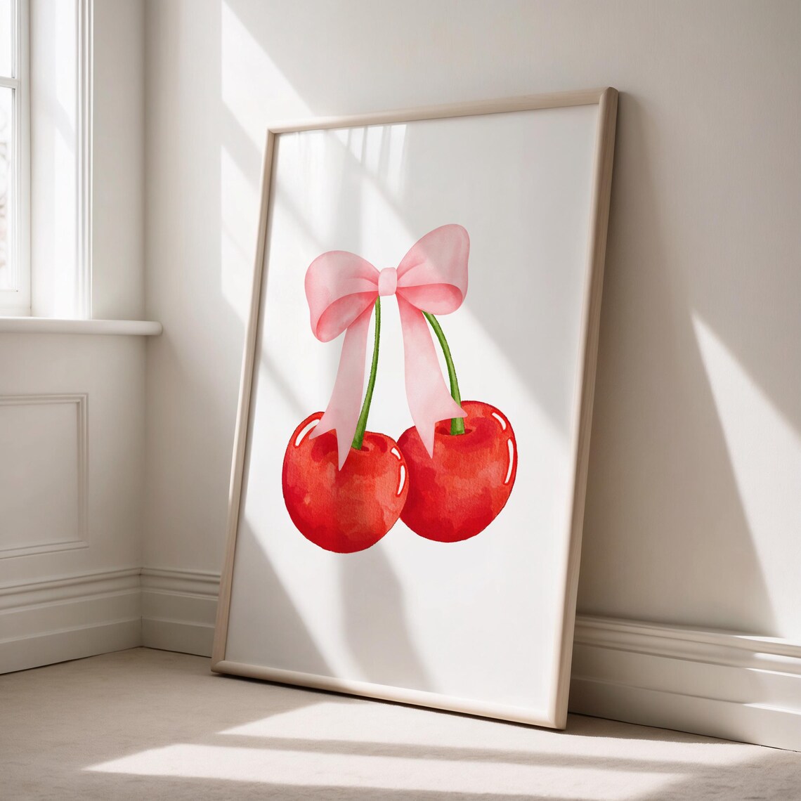 Coquette Cherries Ribbon Bow Watercolor Poster - Image 2