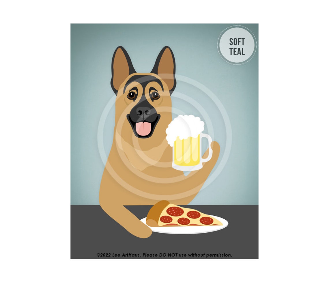 German Shepherd Beer And Pepperoni Pizza Party Funny Dog Art Poster - Image 4