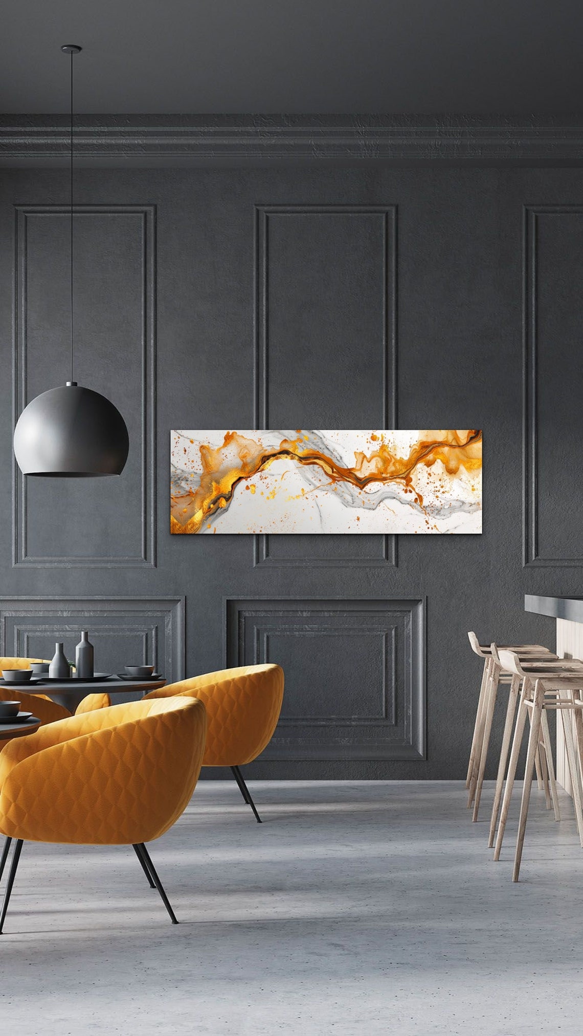 Abstract Gold and Gray Fluid Ink Swirls Panoramic Modern Poster - Image 5