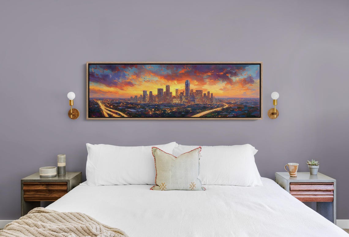 Dramatic City Skyline Sunset Fiery Clouds Urban Lights View Poster - Image 2