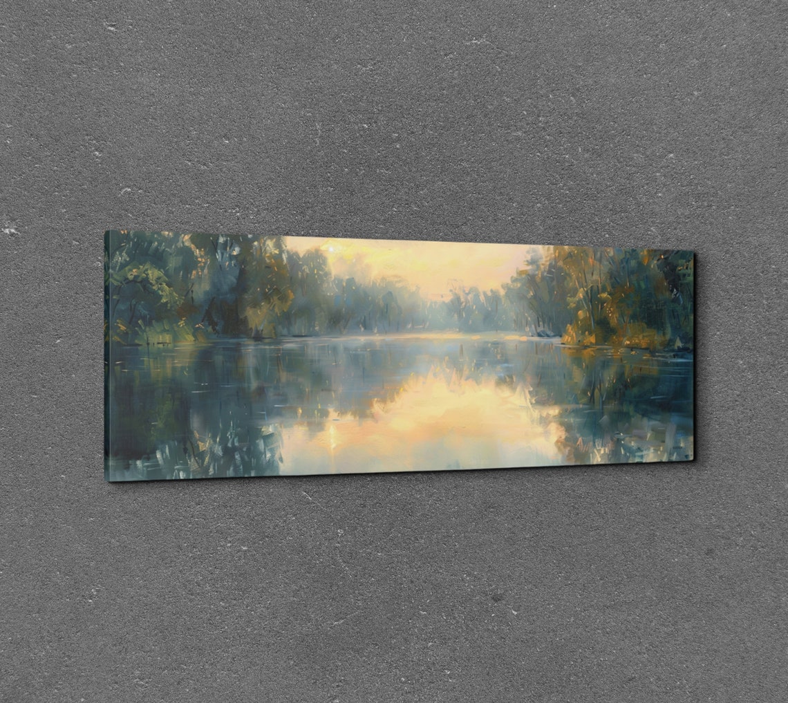 Quiet Morning Lake Mirror Calm Misty Sunrise Landscape Wall Poster - Image 2