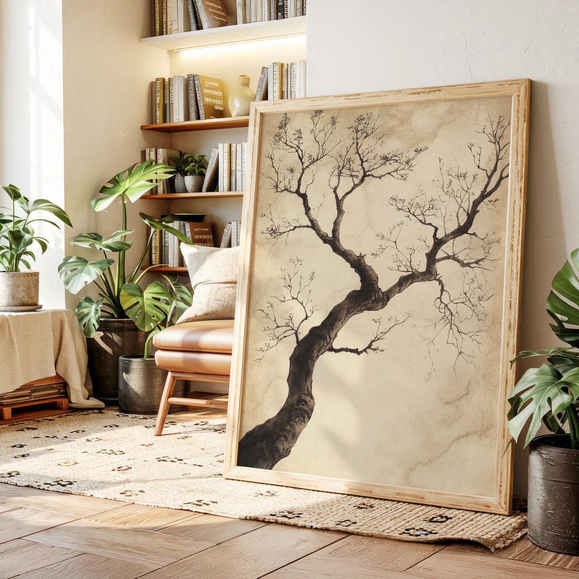 Minimalist Ink Tree Branch Japanese Style Botanical Zen Poster