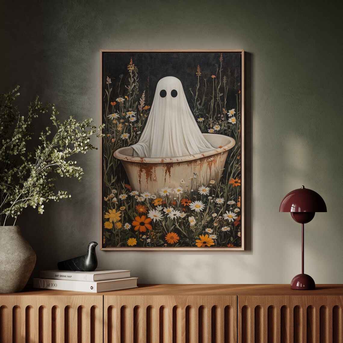 Vintage Rustic Ghost, Floral Bathtub Scene - Image 7