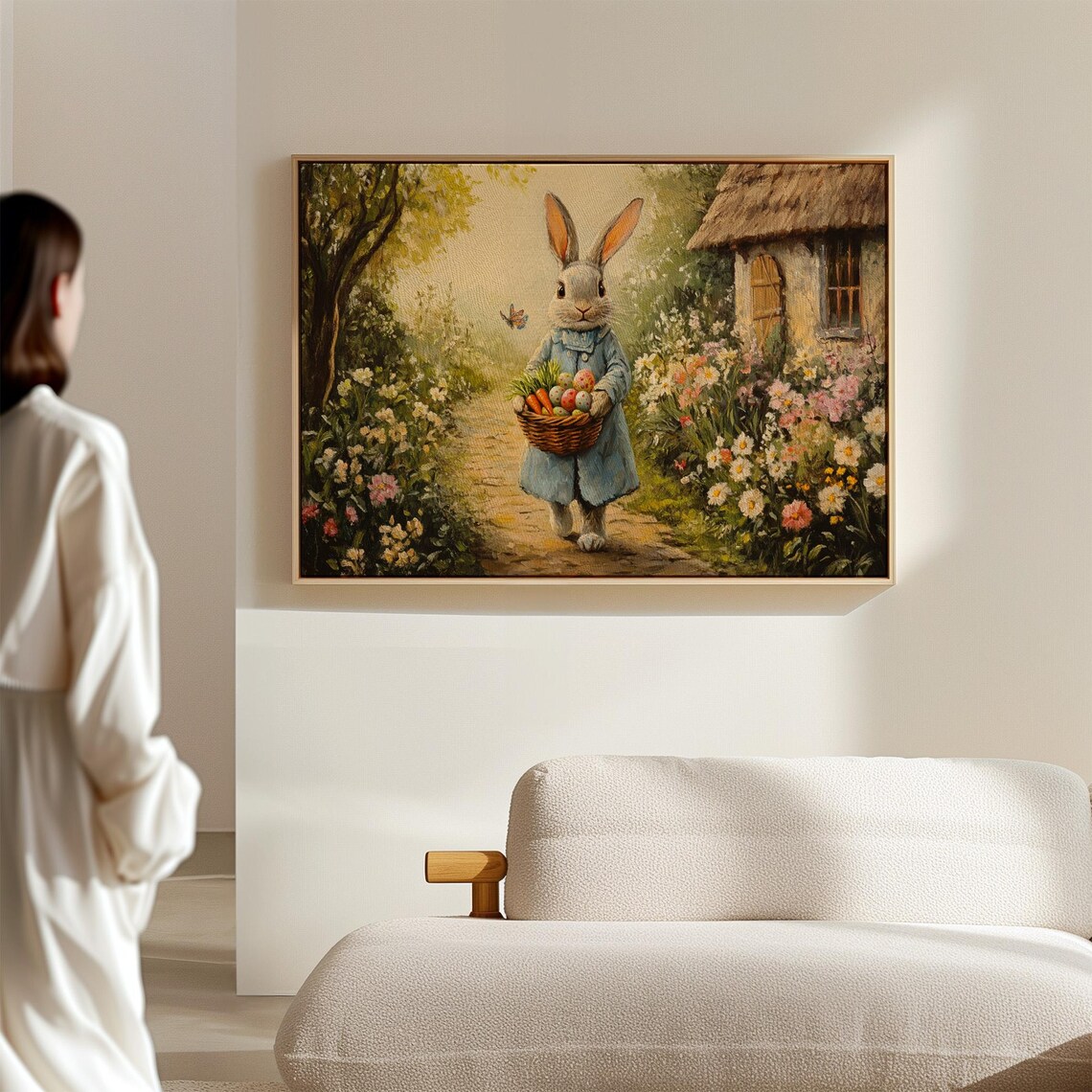 Easter Bunny With Basket Of Eggs, Cottagecore Spring - Image 4