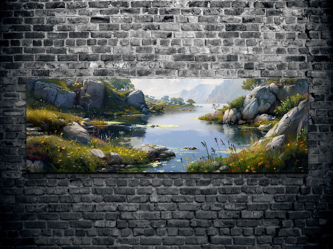 Panoramic River Field Landscape, Botanical Wall Art - Image 2