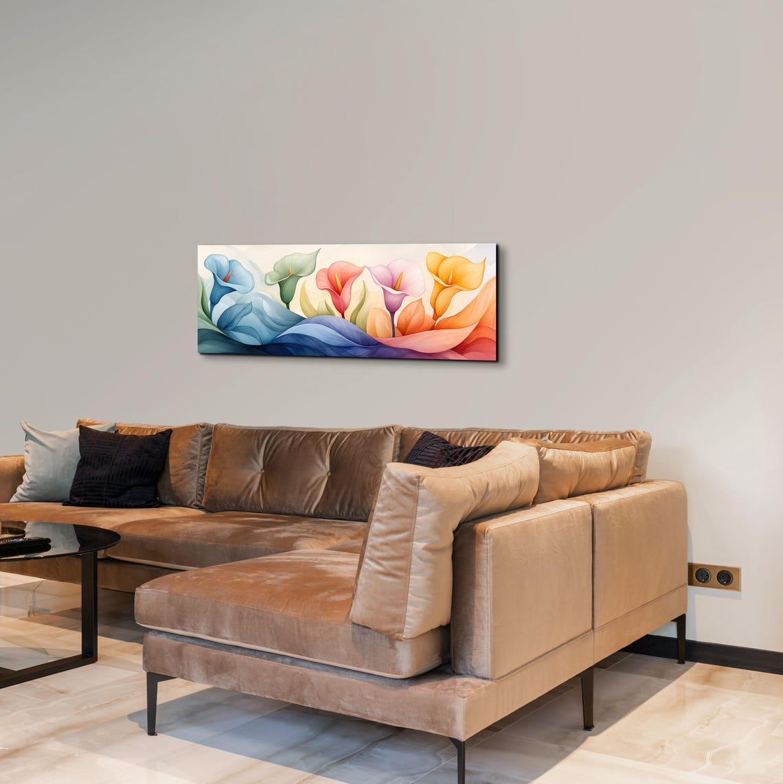 Pastel Watercolor Calla Lilies Blooming Flowers Panoramic Poster - Image 6