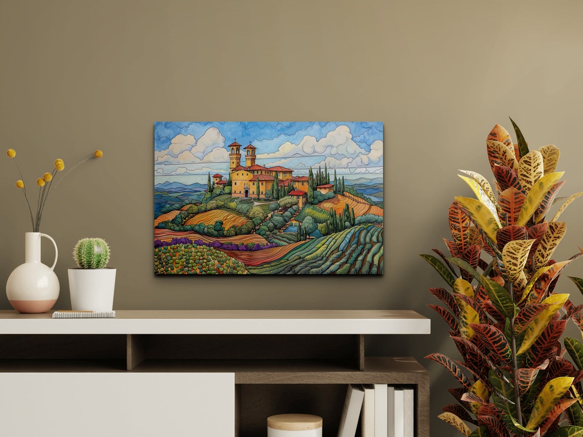 Tuscany In The Style Of Ernst Haeckel Wall Art Print France Rural Vineyard French Hillside Decor Vibrant Painting Olive Grove - Image 6