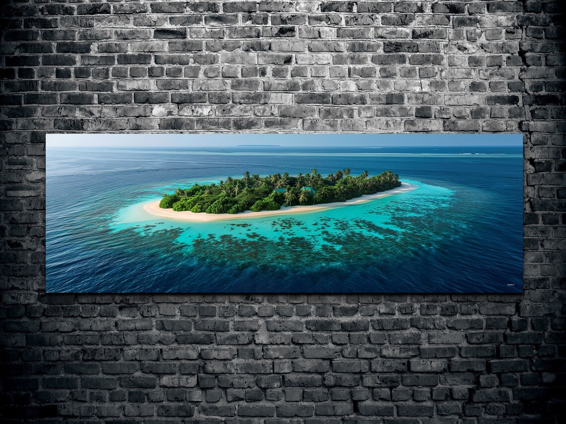 Tropical Island Aerial Turquoise Lagoon Paradise Beach Panoramic Print - Image 2