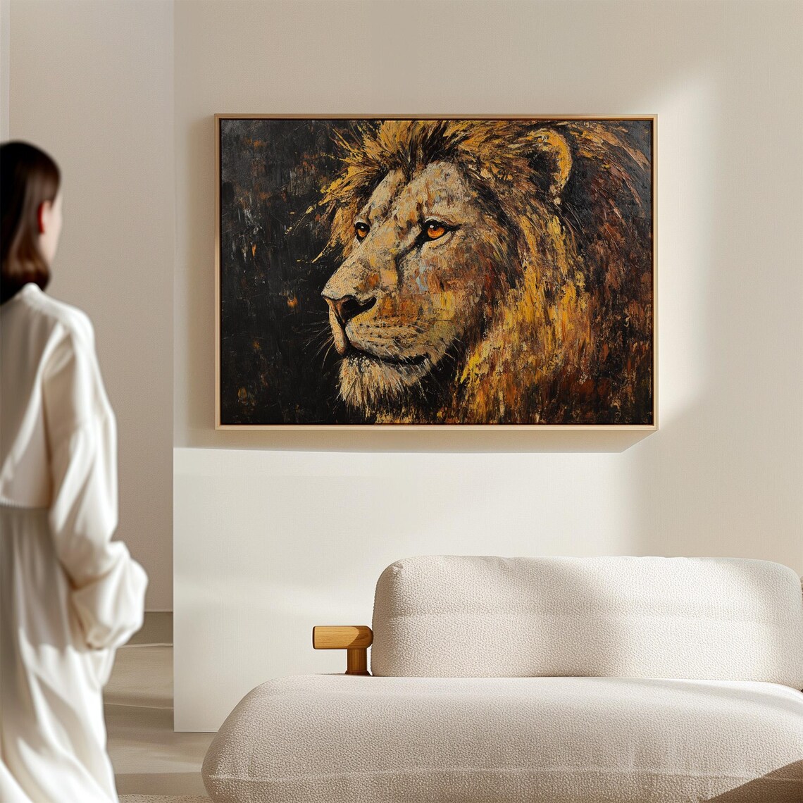 Majestic Lion Profile Golden Brown Textured Oil Wildlife Poster - Image 2