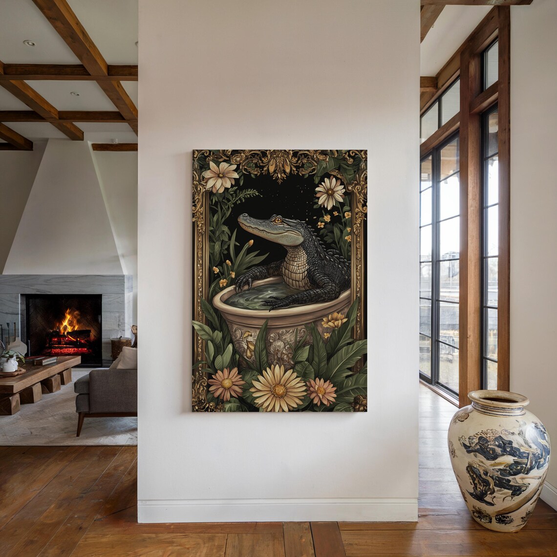 Elegant Alligator Bath Scene Ornate Frame Art Print - Image 4