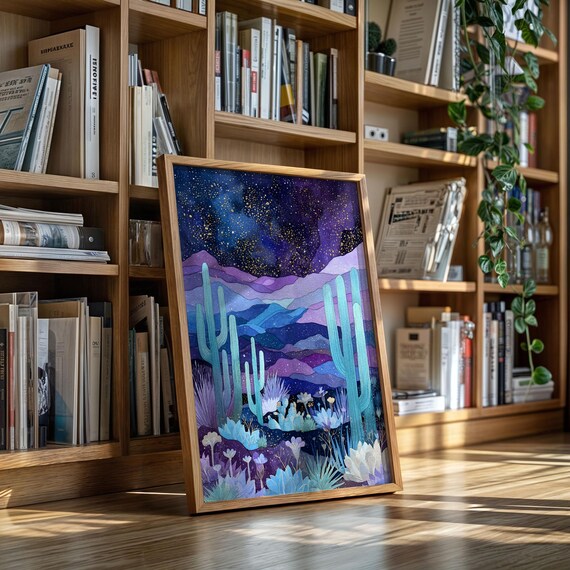 Southwest Desert Night Sky, Boho Cosmic Art Print