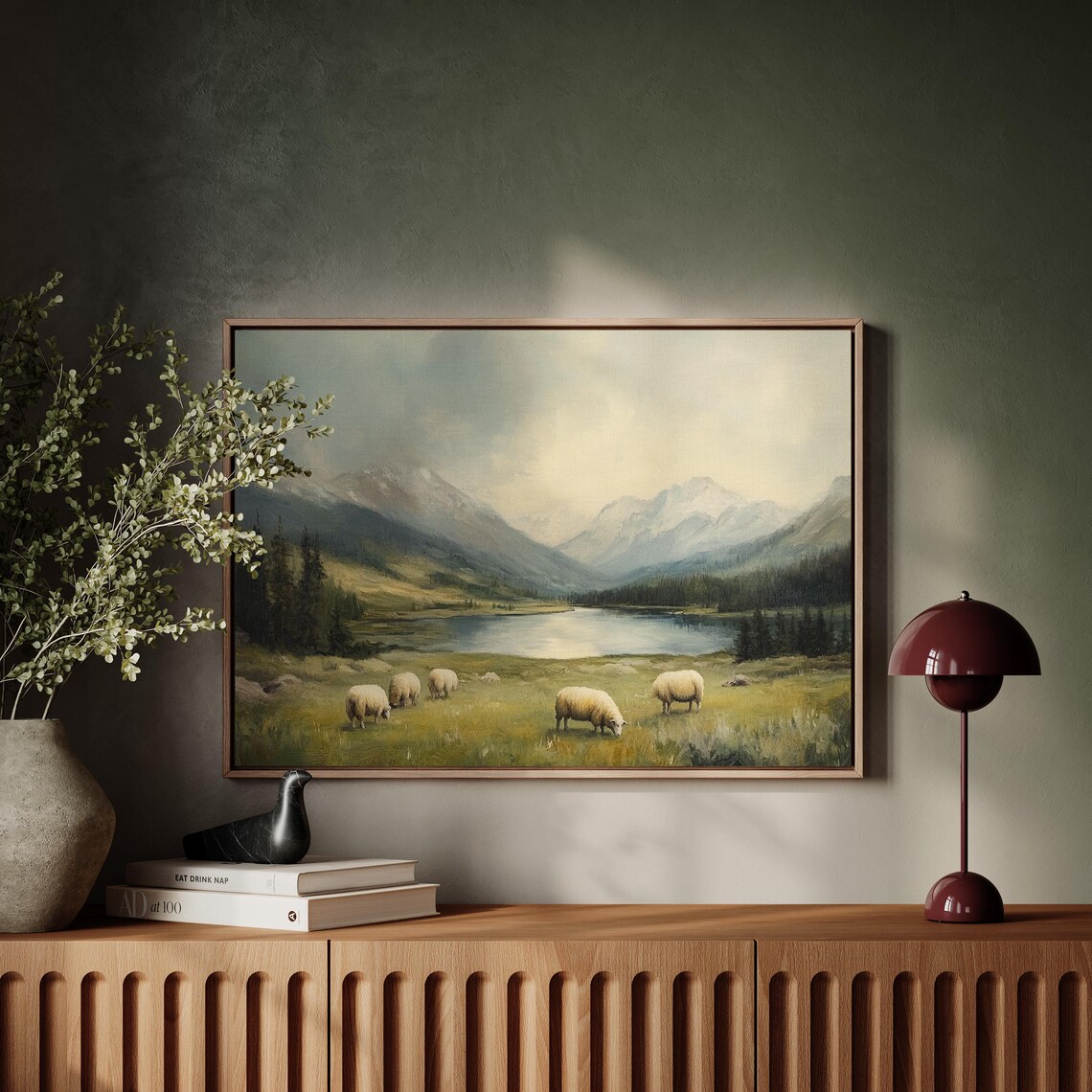 Serene Sheep In Mountain Meadow, Rustic Landscape - Image 6