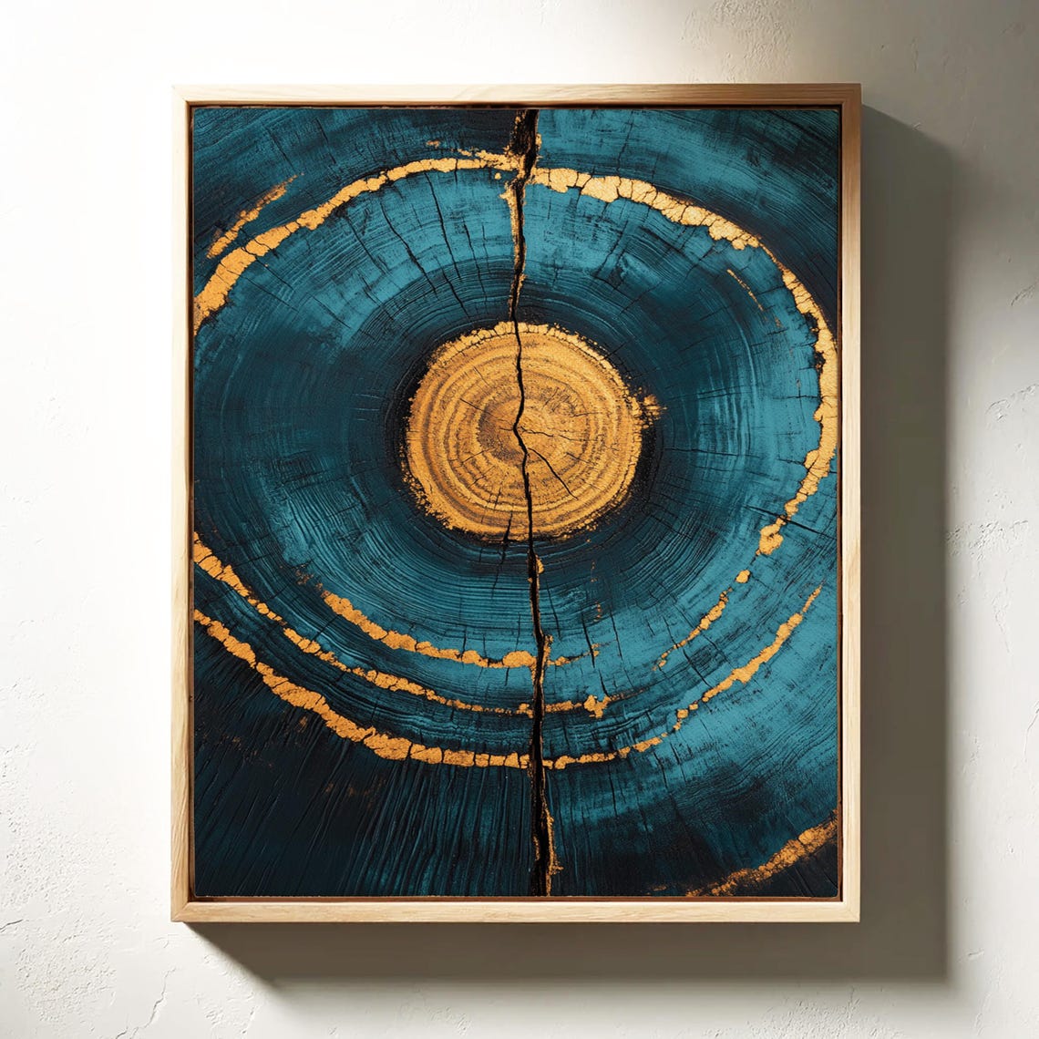 Teal Gold Cracked Tree Ring Golden Core Botanical Decor Poster - Image 3