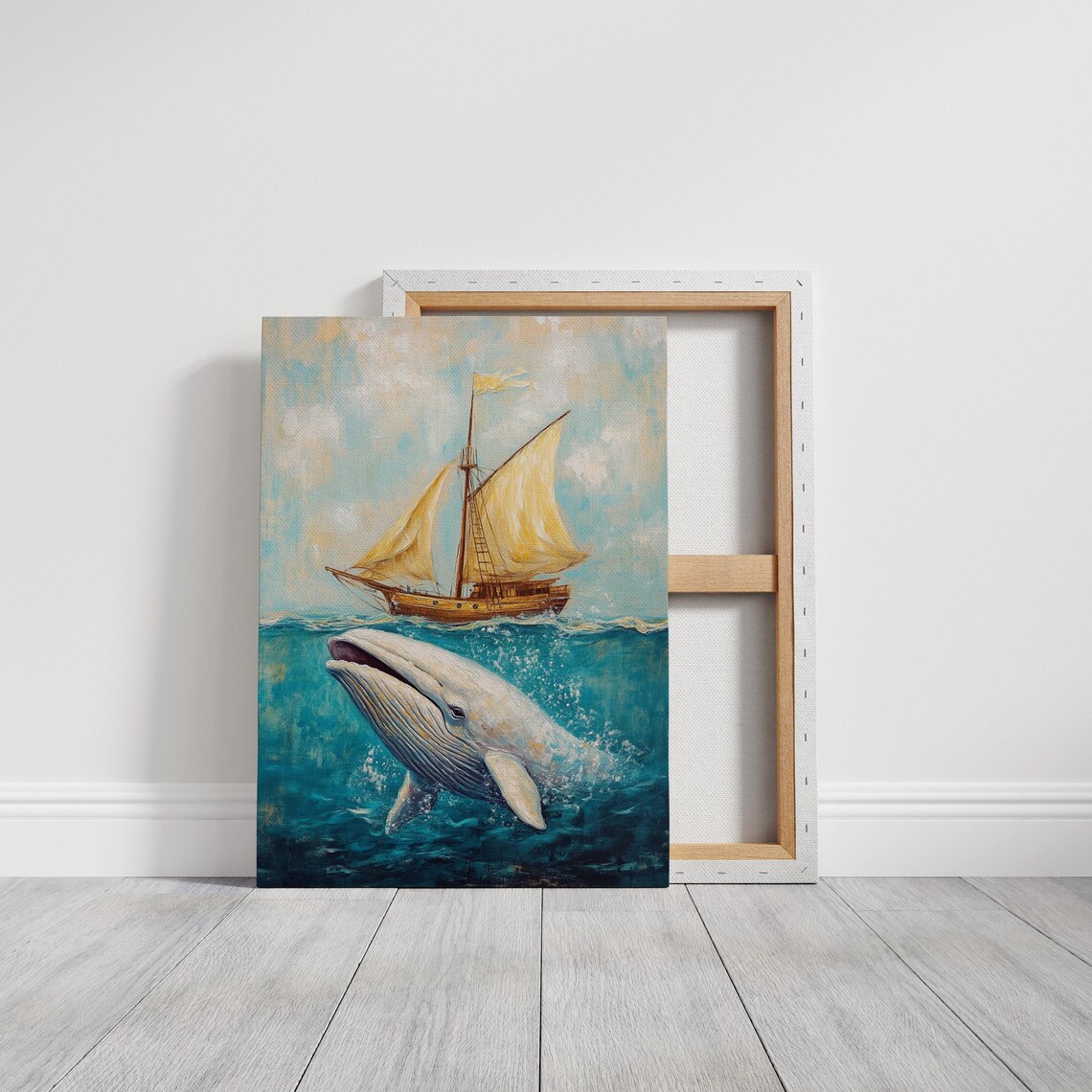 Sailing Ship And Whale Ocean Scene Nautical Wall Art - Image 4