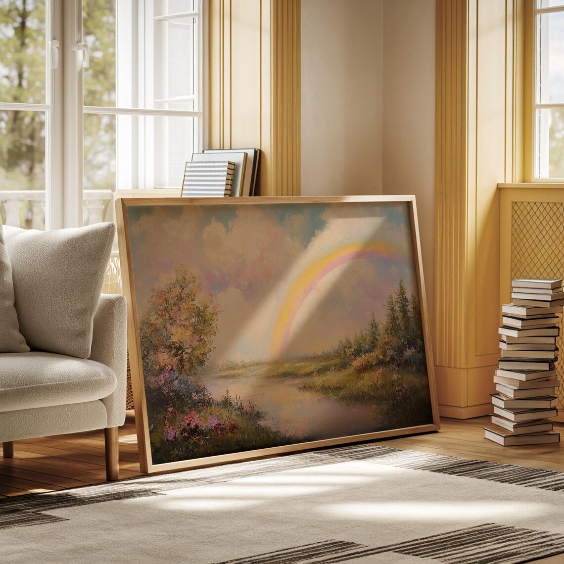 Pastel Rainbow Over River Landscape, Scenic Nature Art Print - Image 3